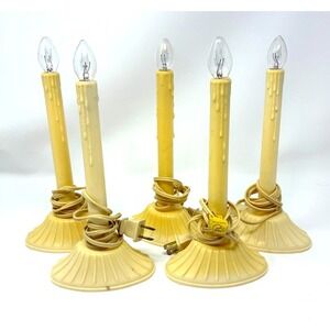 5 VTG Holiday Christmas Window Candle Candlestick Electric Plastic Wax Drip Work